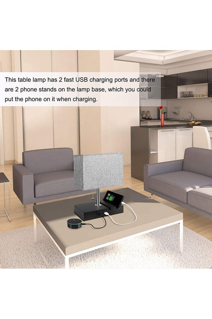 Sharpdo USB Charging Table Lamp Cloth Cover with three Color Temperatures LED Bulb Eye Protection, Chain Switch, Funky Zipper Switch with 2 USB Ports, Ideal for Bedroom Living Room Office Lighting - Image 4